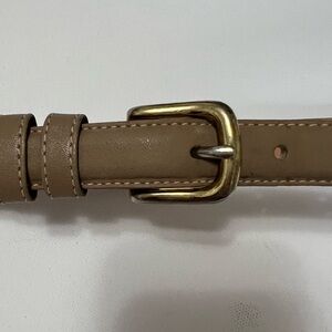 Vintage Beige Leather Belt with Gold Buckle